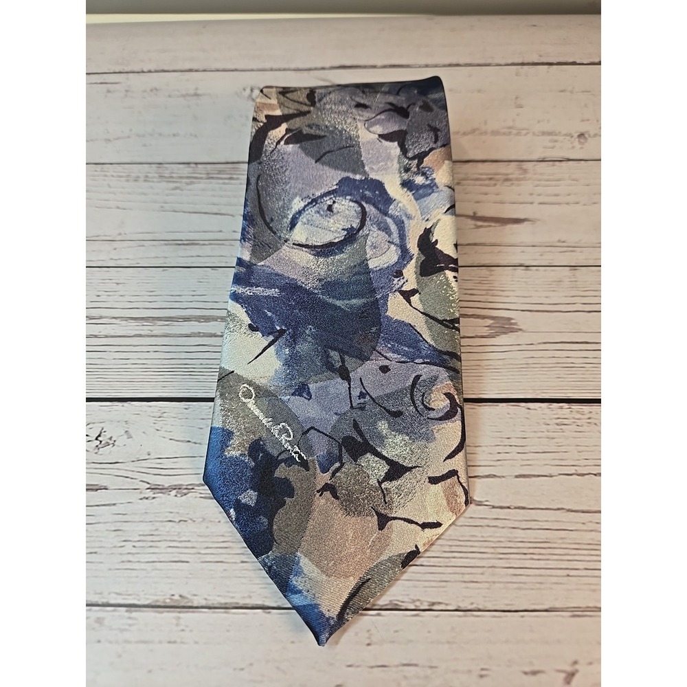 Oscar de La Renta Men's Silk Blend Tie Multi-Color Geometric Pattern Blue 56"